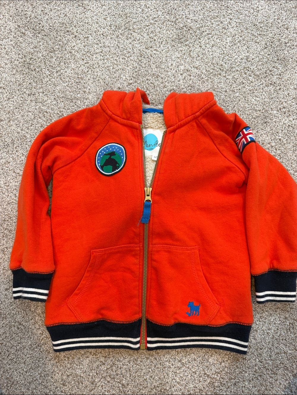 mini boden 2-3 orange Kids Zip-Up Hoodie with Patch Detail